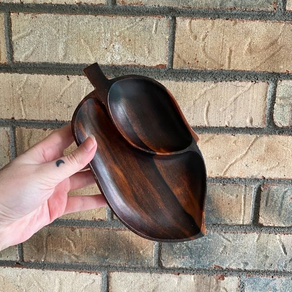 2 PC Two Toned Sectioned Wooden Leaf Trinket Trays - Picture 6 of 11